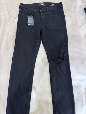 NWT New $199 Paige Black Croft Distressed Jeans Size 30